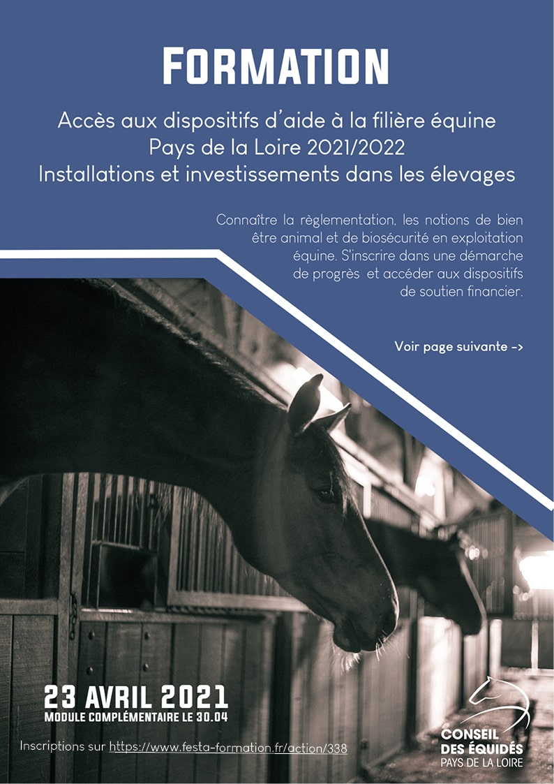 Aide aux investissements filière équine Pays de la Loire - formation le 23 avril 2021